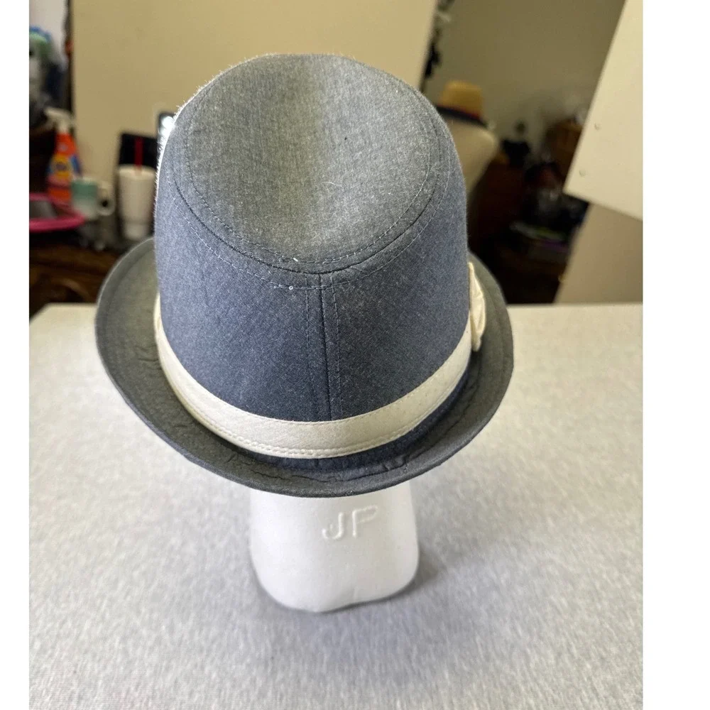 Fair Weather Accessories Mens Grey Chambray Fedora Hat with Cream Bow Band OS